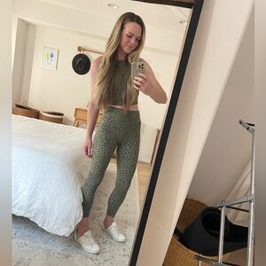 Tavi Active High Waisted 7/8 Leggings + Active Long Line Bra in Olive Leopard